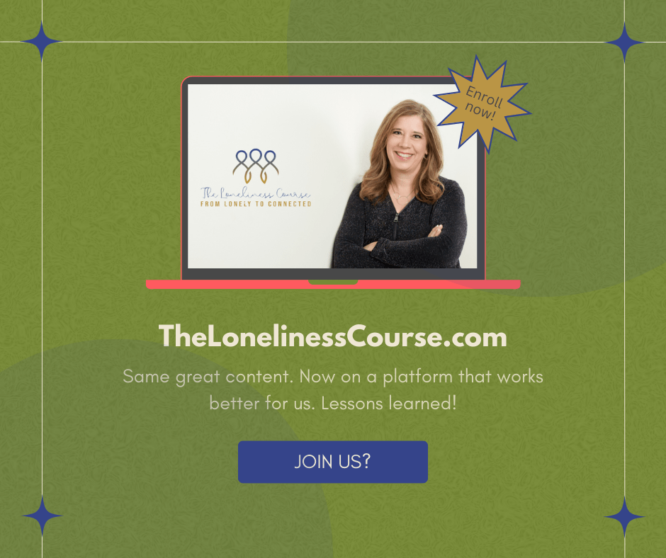 The loneliness course.com poster saying: Same great content. Now on a plaform tha works better. join us.